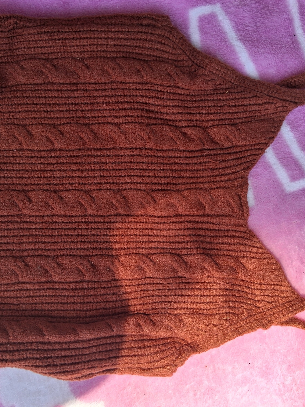 SHEIN Cable Knit V-Neck T Shirt - Rust Brown